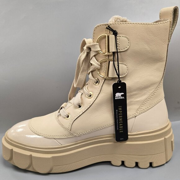 SOREL Caribou X Cozy Lace Up Boot Bleached Ceramic Oatmeal Beige Size 8 - Picture 3 of 15